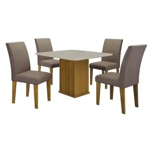 Mesa De Jantar Napoli 90x90 Freijó Decor Off White Com 4 Cadeiras Mdf Freijó Joli Camurça – Leifer Móveis