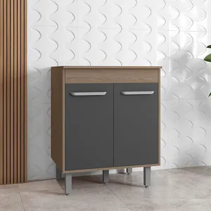 Balcão para Cooktop de 4 ou 5 Bocas Barcelona com 2 Portas e 1 Prateleira Poliman Carvalho com Grafite