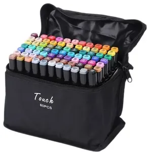 Kit Caneta Marcador Ponta Dupla 80 Cores Com Bolsa Preta De Tecido