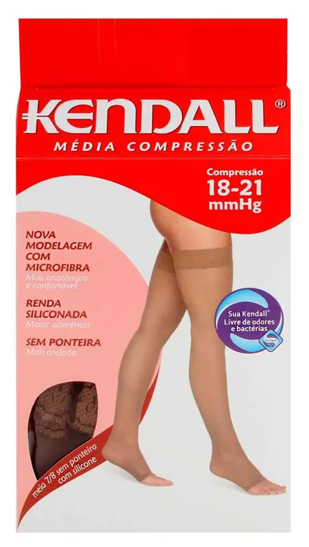 Meia Longa 7/8 Média Compressão Renda com Silicone Sem Ponteira Mel GG