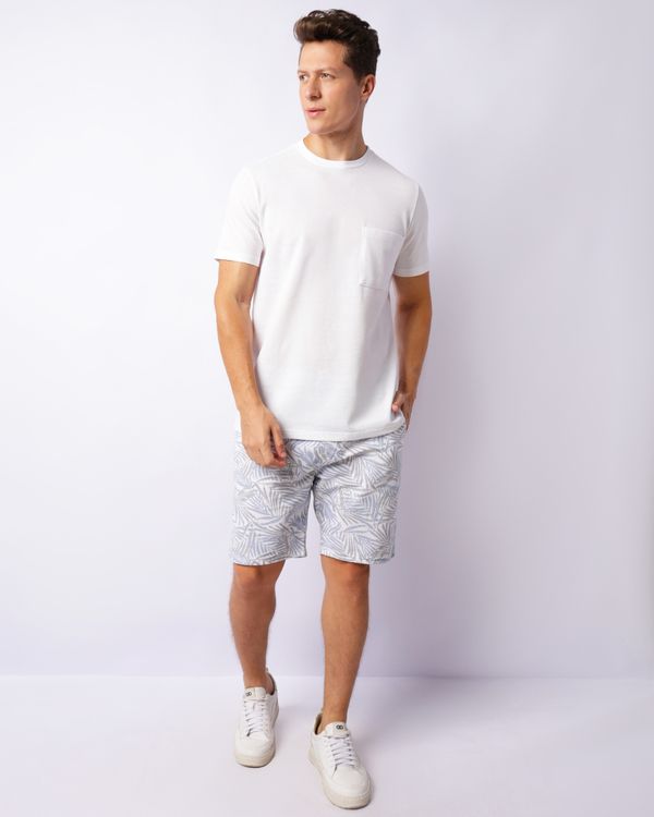 Bermuda Jeans Masculina Reta Estampada Folhagem Com Cordão Branca GG