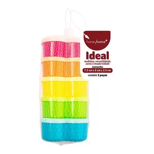 Kit 5 Potes Coração Coloridos Plástico Pp 7,5x6x3,5cm LM4087IDE - honeyhome