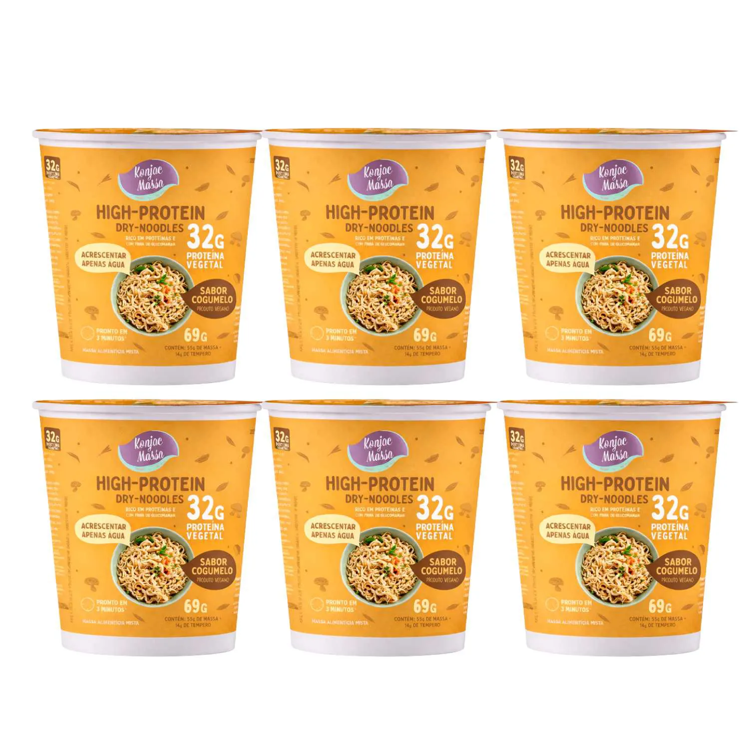 Kit Macarrão Instantâneo De Konjac 32g Proteína Cup Dry-Noodles Sabor Cogumelo - Massa MF 6x69g