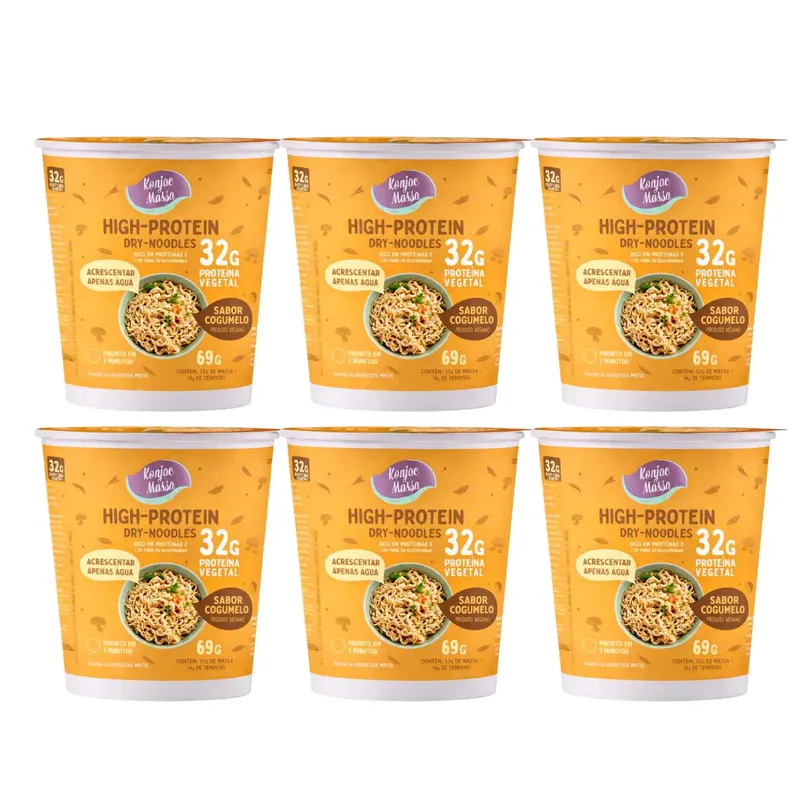 Kit Macarrão Instantâneo De Konjac 32g Proteína Cup Dry-Noodles Sabor Cogumelo - Massa MF 6x69g