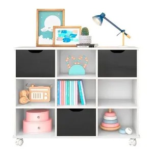 Nicho Infantil Com 3 Gavetas E Rodízios Branco Pretas