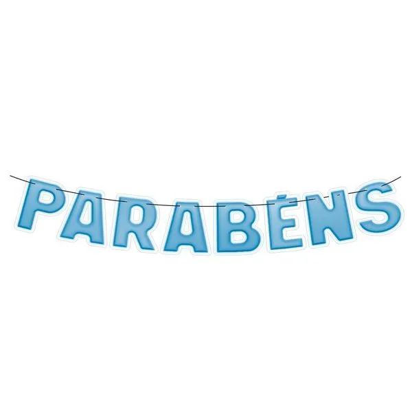 Faixa Decorativa Parabéns em Papel Cartão 86cm X 20cm Azul Claro NC Toys Faixa Decorativa Parabéns Papel Cartão 86cm X 20cm Azul Claro NC Toys