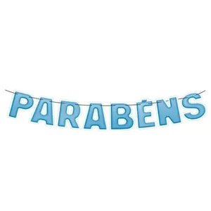 Faixa Decorativa Parabéns em Papel Cartão 86cm X 20cm Azul Claro NC Toys Faixa Decorativa Parabéns Papel Cartão 86cm X 20cm Azul Claro NC Toys