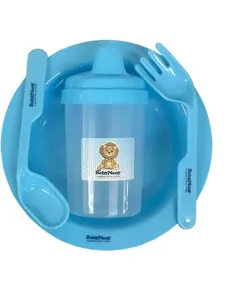 Kit Refeição Bebê Prato Copo Talher 4 Peças Baby Nany Azul