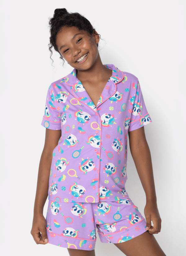 Pijama Manga Curta Viscose Menina Teen Unicórnio Tênis 10