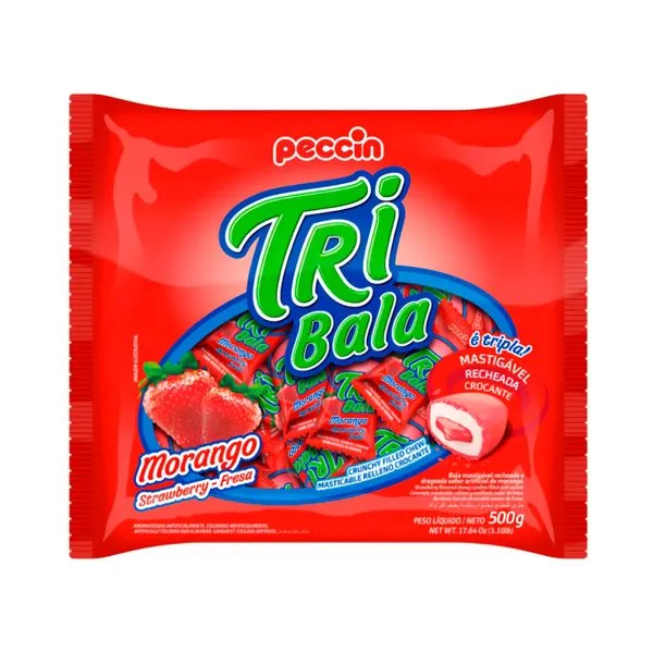 Bala Recheada Tribala Morango Crocante 500g 3916 - peccin