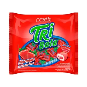Bala Recheada Tribala Morango Crocante 500g 3916 - peccin