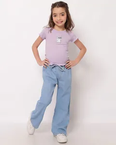 Calça Jeans Infantil Wide Leg com Cordão Azul 4