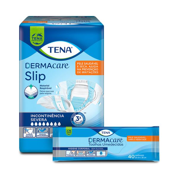 KIT FRALDA DERMACARE + LENÇO UMEDECIDO TENA FRALDA DERMACARE 8/G +LENCO UMEDECIDO TENA DERMACARE 40/U