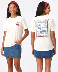 Camiseta Juvenil Algodão Cherry Frente e Costas Off White 16