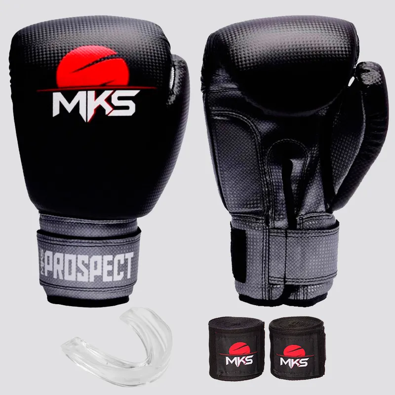 Kit de Luva de Boxe com Bandagem e Bucal MKS