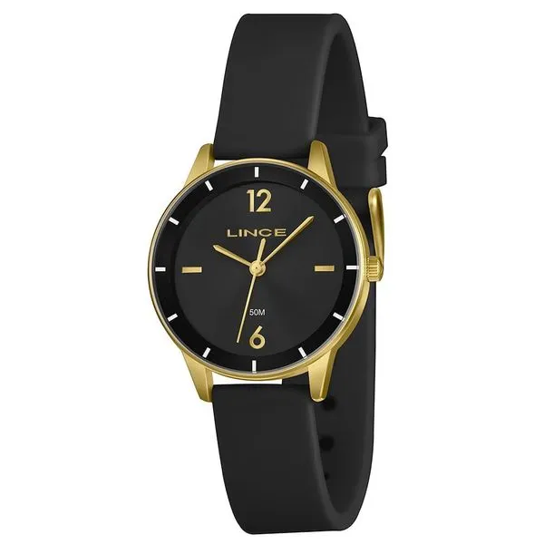 Relógio Feminino Lince LRPH255L35 P2PX Analógico Pulseira Borracha Preto Mostrador Dourado Relógio Feminino Lince LRPH255L35 P2PX Analógico Pulseira Borracha Preto Dourado