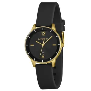 Relógio Feminino Lince LRPH255L35 P2PX Analógico Pulseira Borracha Preto Mostrador Dourado Relógio Feminino Lince LRPH255L35 P2PX Analógico Pulseira Borracha Preto Dourado