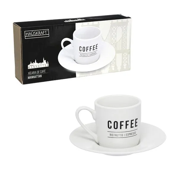 Conjunto de Xícaras Café 80ml Manhattan Porcelana Branca 6 Peças JGXC069BR - Hauskraft