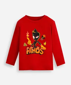camiseta infantil de algodão athos minecraft manga longa vermelha 10