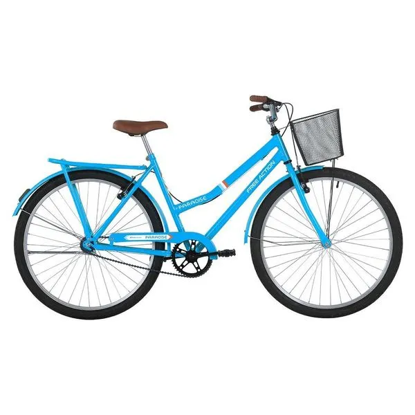 Bicicleta Urbana Paradise Aro 26 Quadro Aço 21 Marcha Única com Cesta e Bagageiro Free Action Azul Capri Bicicleta Paradise Urbana Aro 26 Quadro Aço 21 com Cesta e Bagageiro Free Action Azul Capri