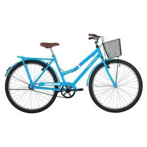 Bicicleta Urbana Paradise Aro 26 Quadro Aço 21 Marcha Única com Cesta e Bagageiro Free Action Azul Capri Bicicleta Paradise Urbana Aro 26 Quadro Aço 21 com Cesta e Bagageiro Free Action Azul Capri