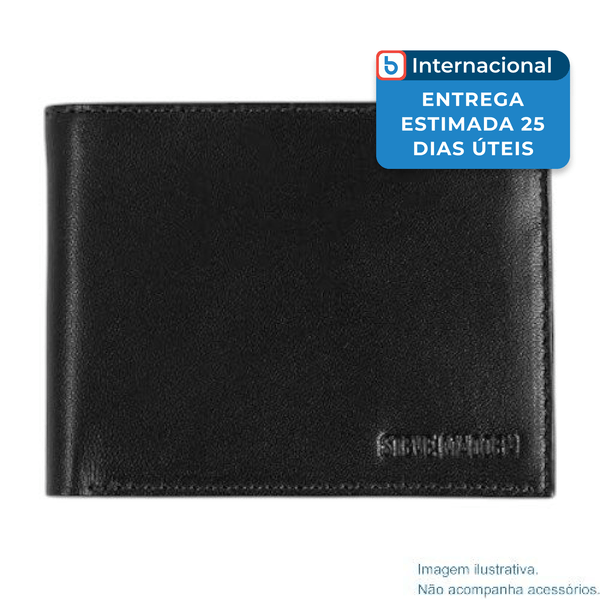 Carteira Steve Madden Slim Dobrável Couro Preto A-MBI