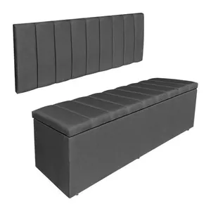 Kit Cabeceira Painel E Calçadeira Recamier Baú Queen 1,60m Holanda Suede - Pallazio Cor Grafite