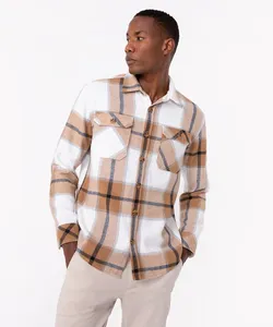 camisa overshirt xadrez com bolsos manga longa bege GG