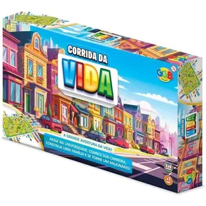Jogo de Tabuleiro Corrida da Vida com Tabuleiro Dado Pinos Cartas Peças e Notas GGB Plast Jogo de Tabuleiro Corrida da Vida com Dado Pinos e Cartas GGB Plast