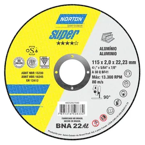 Disco de Corte para Alumínio BNA22 Norton Disco de Corte para Alumínio 4.1/2" 115x2,0x22,23mm BNA22 Norton