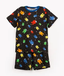 pijama de algodão infantil among manga curta preto 14