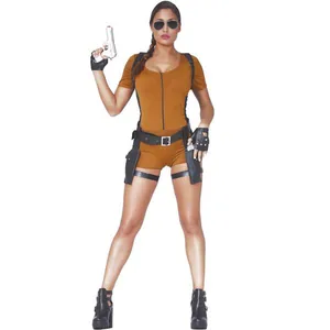 Fantasia Lara Croft Feminina Adulta de Luxo Com Acessórios P / Marrom