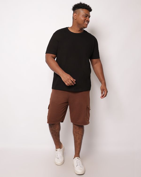 Bermuda Plus Size Masculina Reta Moletinho com Bolsos Cargo Marrom G3