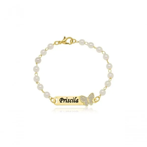 Pulseira Personalizada Floratta Joias [F027] Banhada em Ouro 18K com Pérola Hipoalergênica Níquel Free Feminino Pulseira Personalizada Floratta Joias [F027] Banhada em Ouro 18K com Pérola Hipoalergênica Feminino