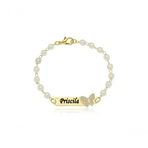 Pulseira Personalizada Floratta Joias [F027] Banhada em Ouro 18K com Pérola Hipoalergênica Níquel Free Feminino Pulseira Personalizada Floratta Joias [F027] Banhada em Ouro 18K com Pérola Hipoalergênica Feminino
