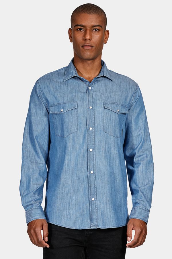 Camisa Regular Jeans Stone 2 Bolsos Azul - P