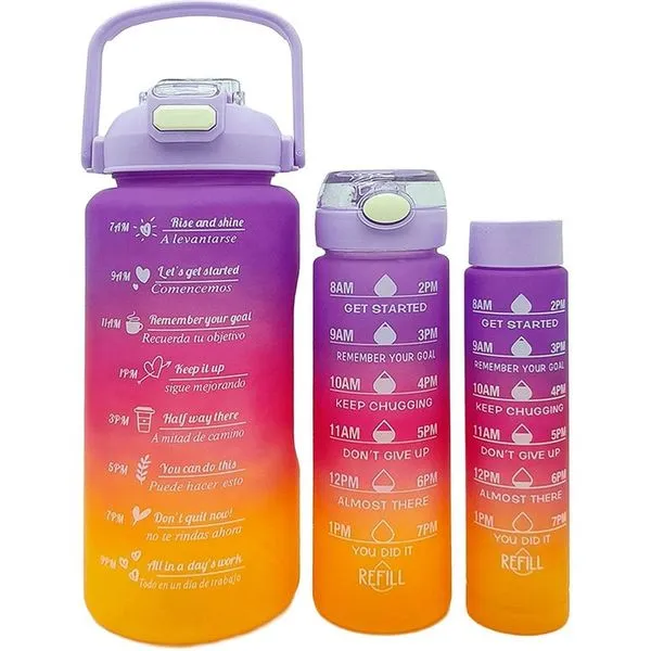 Garrafa de Água Kit Garrafas de Água Frases Motivacionais para Treino e Academia 2L 900ml 300ml Roxo Rosa Amarelo Garrafa de Água Kit Garrafas de Água Frases Motivacionais para Treino e Academia Roxo Rosa Amarelo