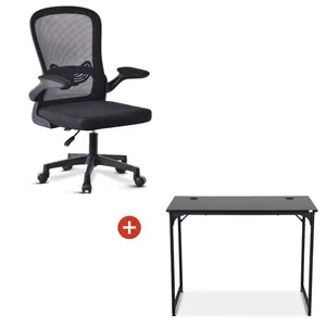 Cadeira Office Get Smart Pro com Ajuste de Altura + Mesa Office Get Preta com passagem para cabos
