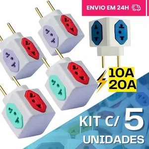 Adaptador de Tomada Kit com 5 Benjamin Cubo 10A 20A Compatível Padrão Antigo e Novo Resistente Colorida OEM Adaptador de Tomada Kit com 5 Benjamin Cubo 10A 20A Compatível Padrão Antigo e Novo Colorida OEM