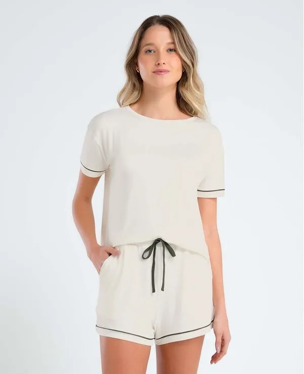 CONJUNTO PIJAMA BLUSA MANGA CURTA E SHORTS OFF WHITE G