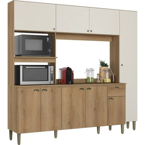 Armário de Cozinha Baumon Açaí 9 Portas 1 Gaveta Capuccino com Off White CMB132