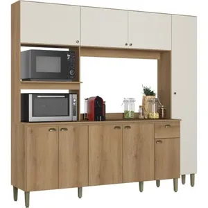 Armário de Cozinha Baumon Açaí 9 Portas 1 Gaveta Capuccino com Off White CMB132