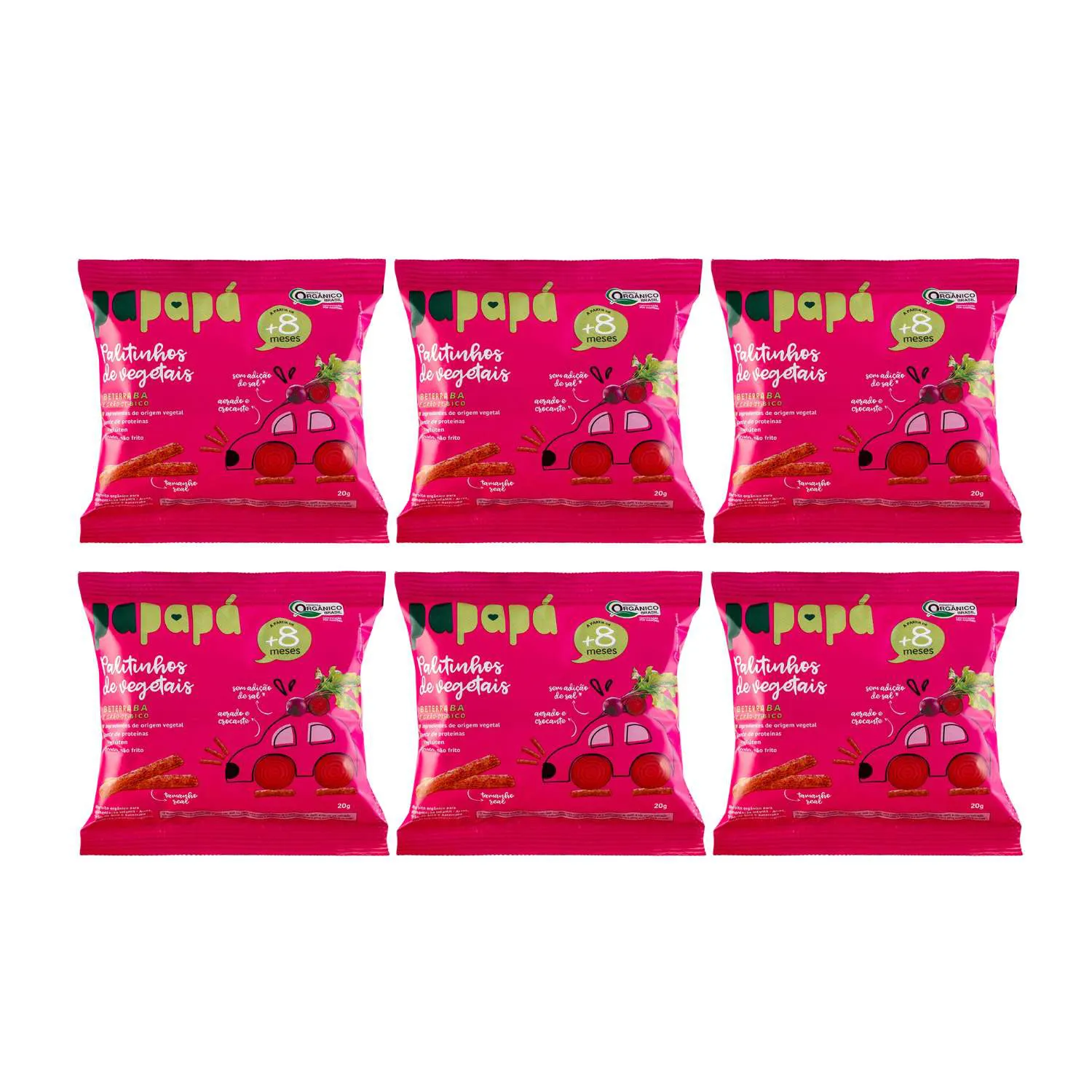 Kit Palitinhos Vegetais Beterraba Grão-de-Bico Papapá - 6 Unidades 20g