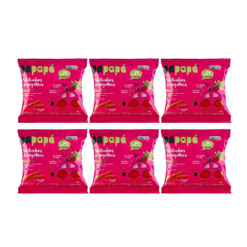 Kit Palitinhos Vegetais Beterraba Grão-de-Bico Papapá - 6 Unidades 20g