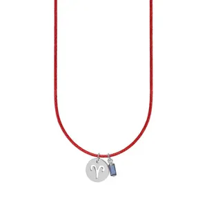 Colar de Signo Áries Vermelho com Zircônia e Aço Vermelho Ajustável