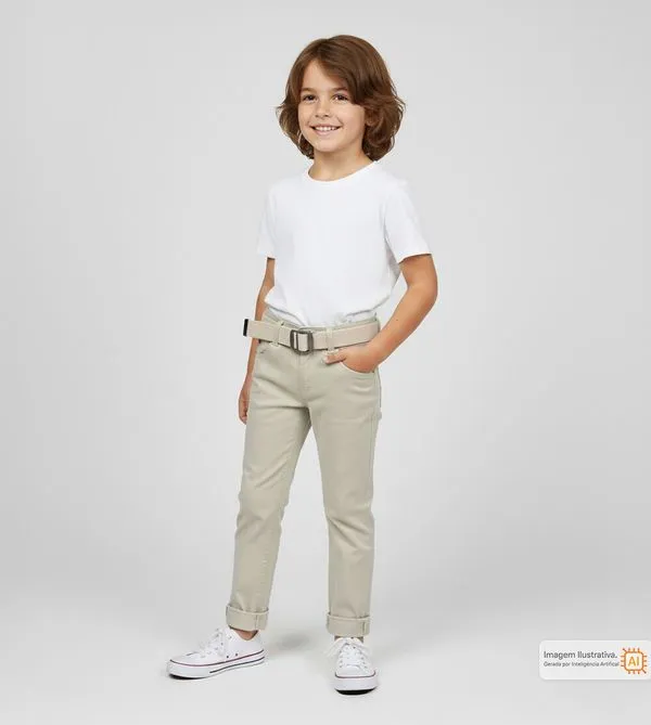 Calça Sarja com Cinto Bege Bege - 4