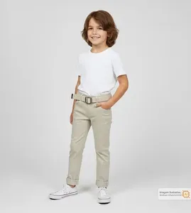 Calça Sarja com Cinto Bege Bege - 4