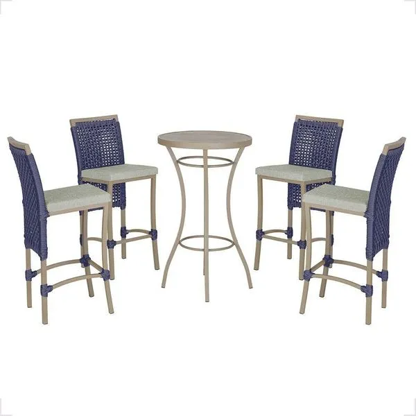 Mesa Bistrô Com 4 Banquetas Roma Fendi Corda Náutica 3 Trama Azul