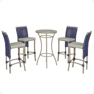 Mesa Bistrô Com 4 Banquetas Roma Fendi Corda Náutica 3 Trama Azul