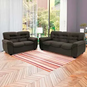 Sofá de 3 e 2 Lugares Stillus II com 154 cm e 204 de Larguras e Revestidos em Tecido Suede Linoforte Marrom
